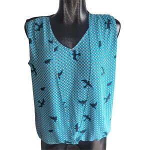 Reitmans Teal and Black Patterned Sleeveless Top L